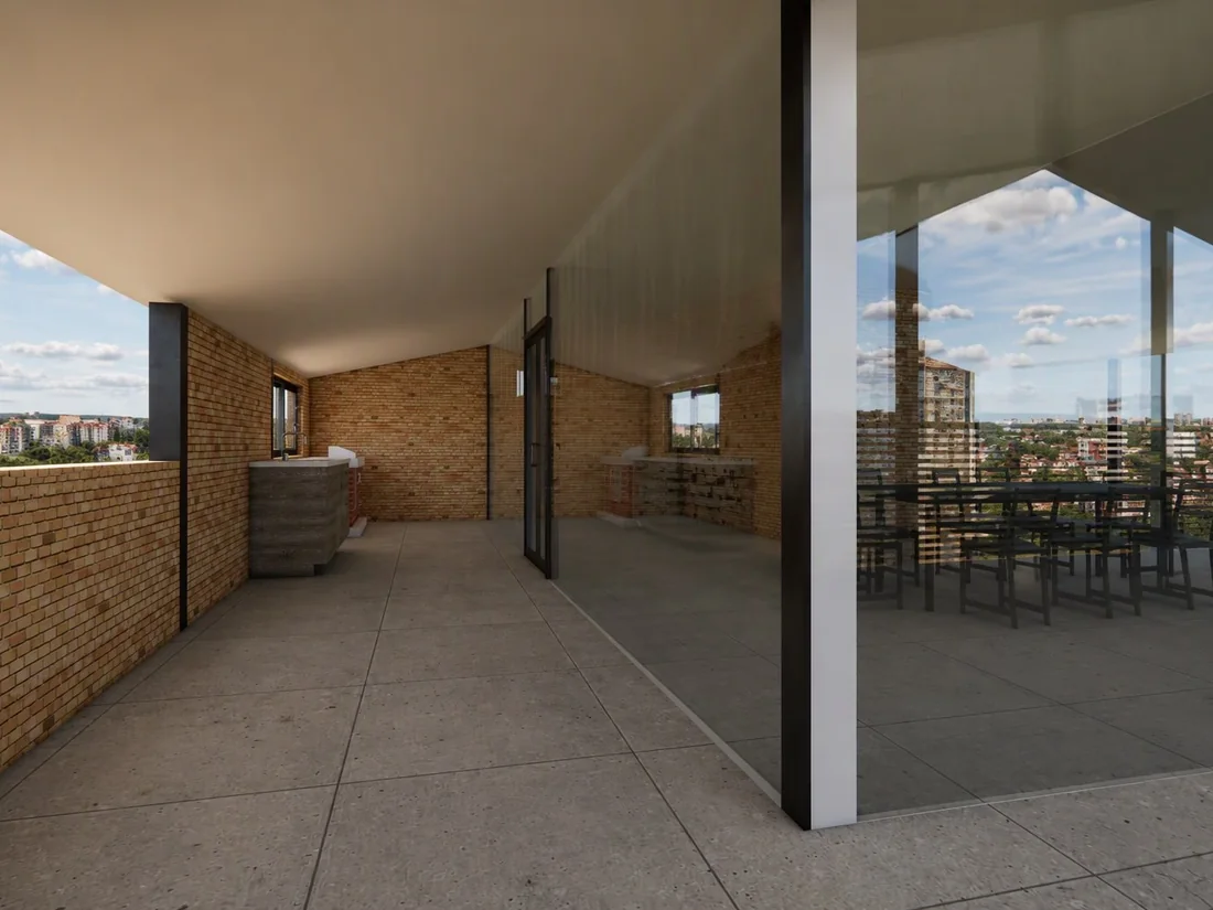 Galería cubierta con vista abierta